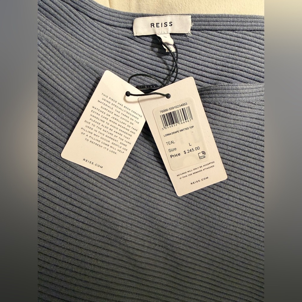 NWT Reiss Blue Ribbed One-Shoulder Top - Picture 4 of 5